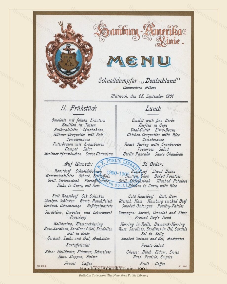 Vintage menu preview — Hamburg-Amerika Linie · Schnelldampfer Deutschland · 1901