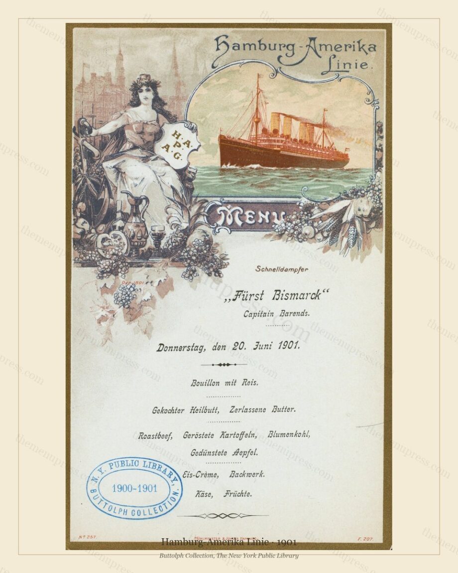 Vintage menu preview — Hamburg-Amerika Linie · Schnelldampfer Fürst Bismarck · 1901