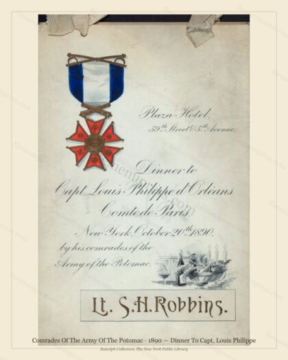 Vintage menu preview — 1890 Vintage Dinner Menu — Comrades of the Army of the Potomac, Manhattan Gilded