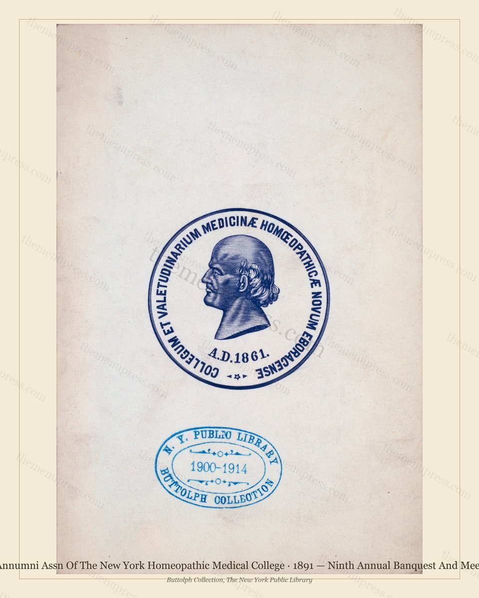 Vintage menu preview — 1891 Vintage Banquet Menu — Annumni Assn of the New York Homeopathic, Manhattan