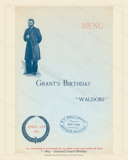 Vintage menu preview — 1893 Vintage Banquet Menu — ?, Manhattan Gilded Age Banquet (Complete 2-Page Arc