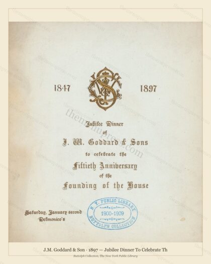 Vintage menu preview — 1897 Vintage Dinner Menu — J.M. Goddard & Son, Manhattan Gilded Age Banquet