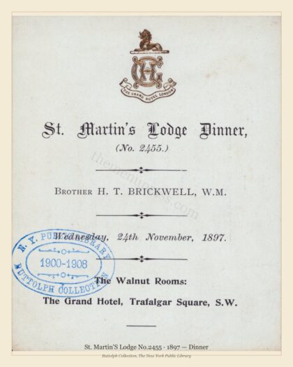 St. Martin'S Lodge No.2455 · 1897 — Dinner