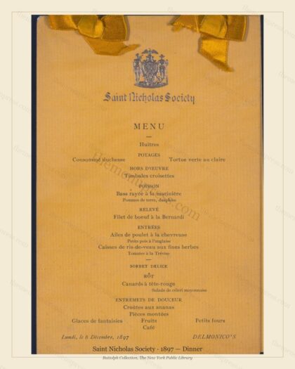 Vintage menu preview — 1897 Vintage Dinner Menu — Saint Nicholas Society, Manhattan Gilded Age Banquet