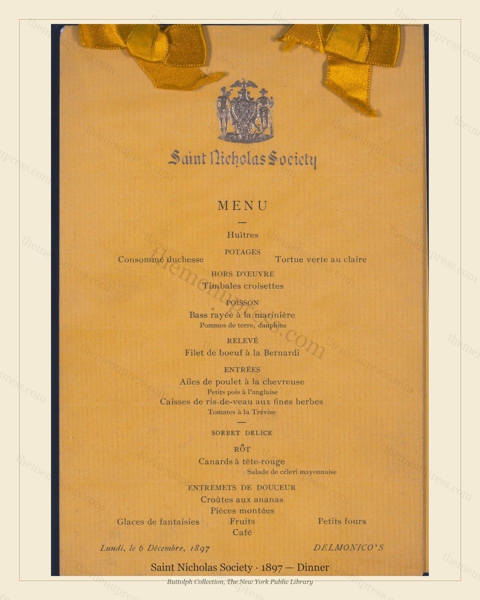 Vintage menu preview — 1897 Vintage Dinner Menu — Saint Nicholas Society, Manhattan Gilded Age Banquet