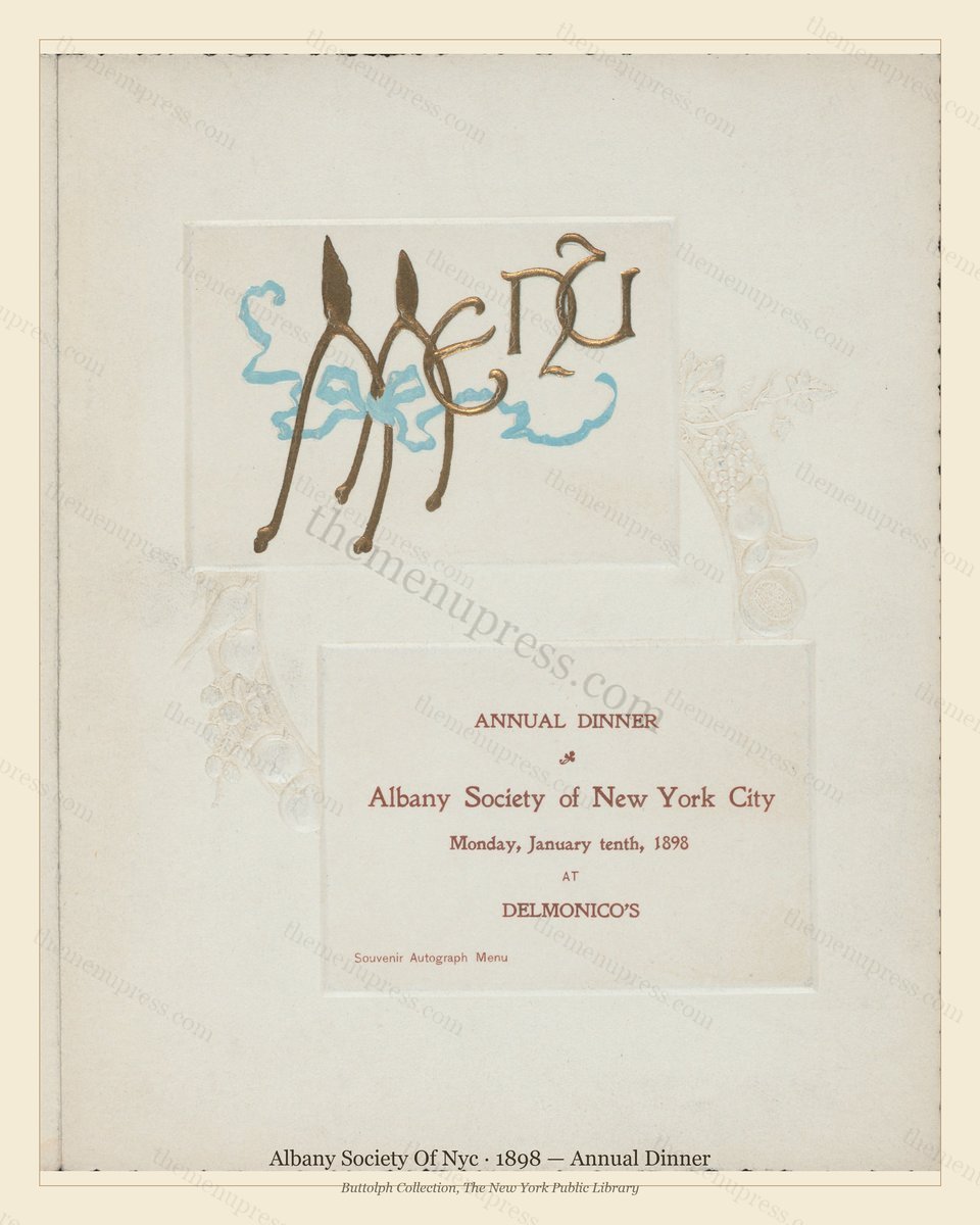 Vintage menu preview — 1898 Vintage Dinner Menu — Albany Society of Nyc, Manhattan Gilded Age Banquet (