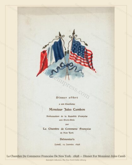 Vintage menu preview — 1898 Vintage Dinner Menu — La Chambre De Commerce Francaise De New , Manhattan G