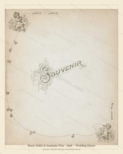 Vintage menu preview — 1898 Vintage Dinner Menu — Henry Hahlo & Jeannette Wise, Manhattan Gilded Ag