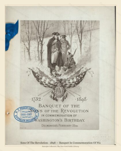 Vintage menu preview — 1898 Vintage Banquet Menu — Sons of the Revolution, Manhattan Gilded Age Banquet