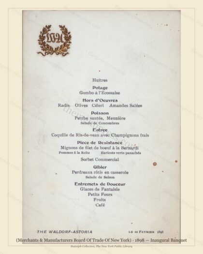Vintage menu preview — 1898 Vintage Banquet Menu — (Merchants & Manufacturers Board of Trad, Manhat