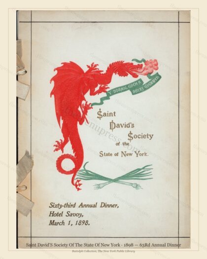 Vintage menu preview — 1898 Vintage Dinner Menu — Saint David'S Society of the State of Ne, Manhattan G