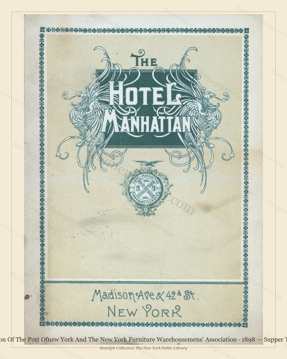 Vintage menu preview — 1898 Vintage Supper Menu — Warehousemens' Association of the Port O, Manhattan G