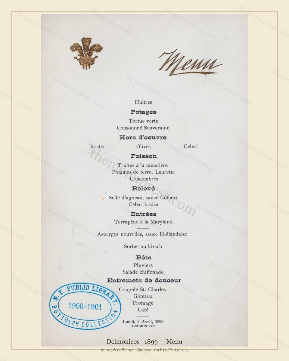Vintage menu preview — 1899 Vintage Banquet Menu — Delmonicos, Manhattan Gilded Age Banquet (Complete 2