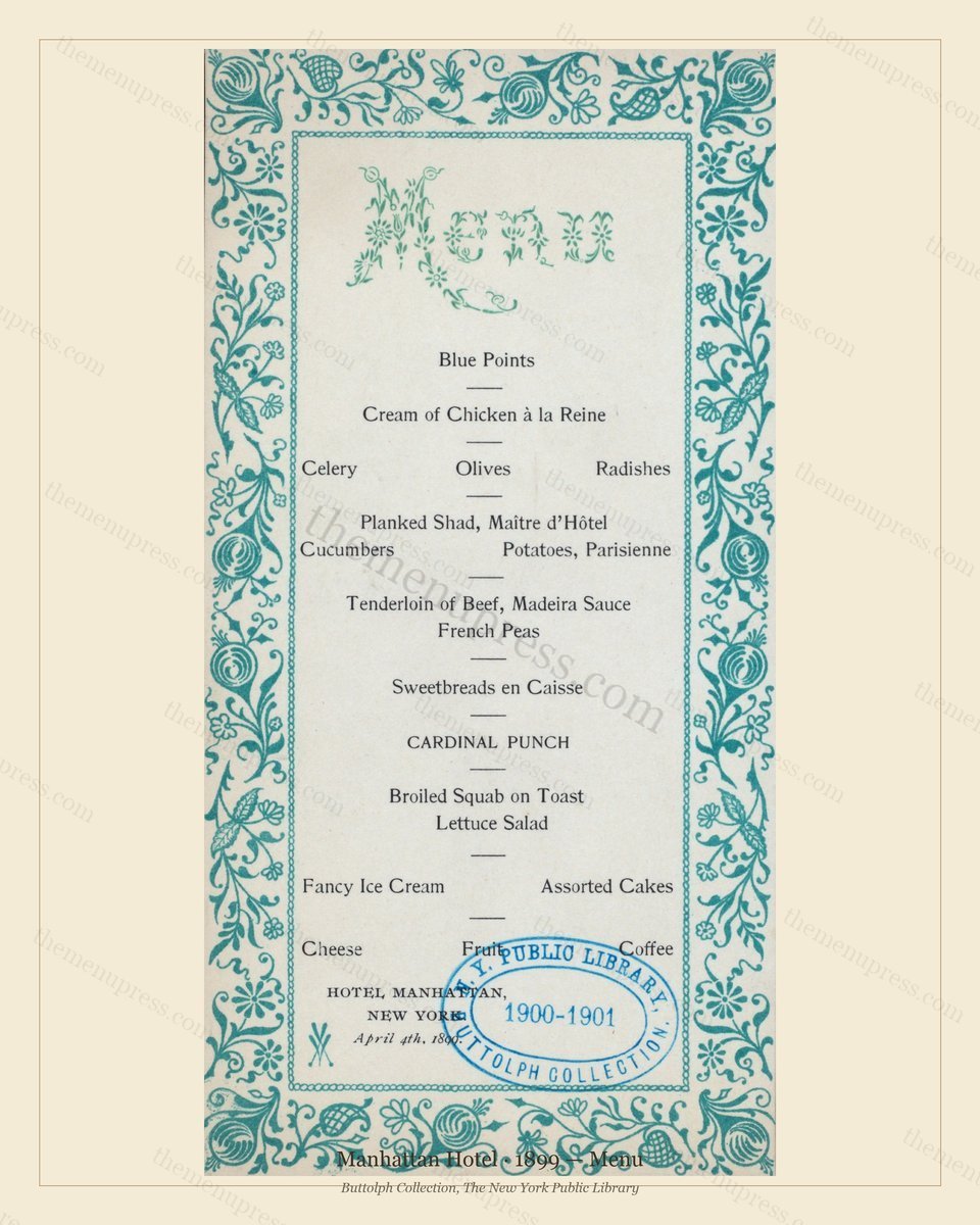 Vintage menu preview — 1899 Vintage Banquet Menu — Manhattan Hotel, Manhattan Gilded Age Banquet (Compl