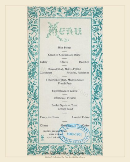 Manhattan Hotel · 1899 — Menu