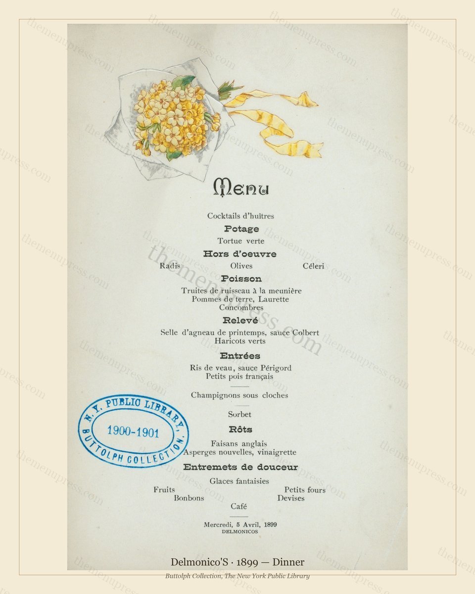 Vintage menu preview — 1899 Vintage Dinner Menu — Delmonico'S, Manhattan Gilded Age Banquet (Complete 2