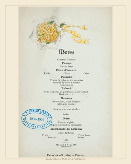 Delmonico'S · 1899 — Dinner