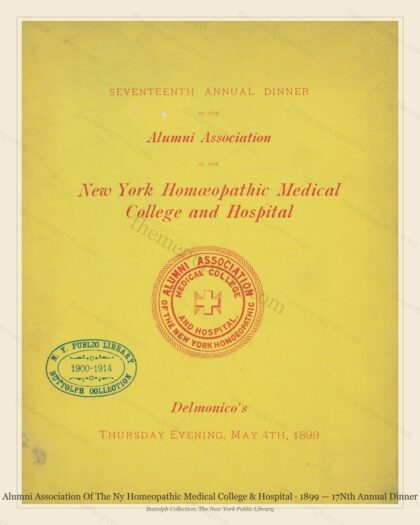 Vintage menu preview — 1899 Vintage Dinner Menu — Alumni Association of the Ny Homeopathic, Manhattan G