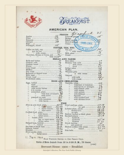 Brevoort House · 1900 — Breakfast