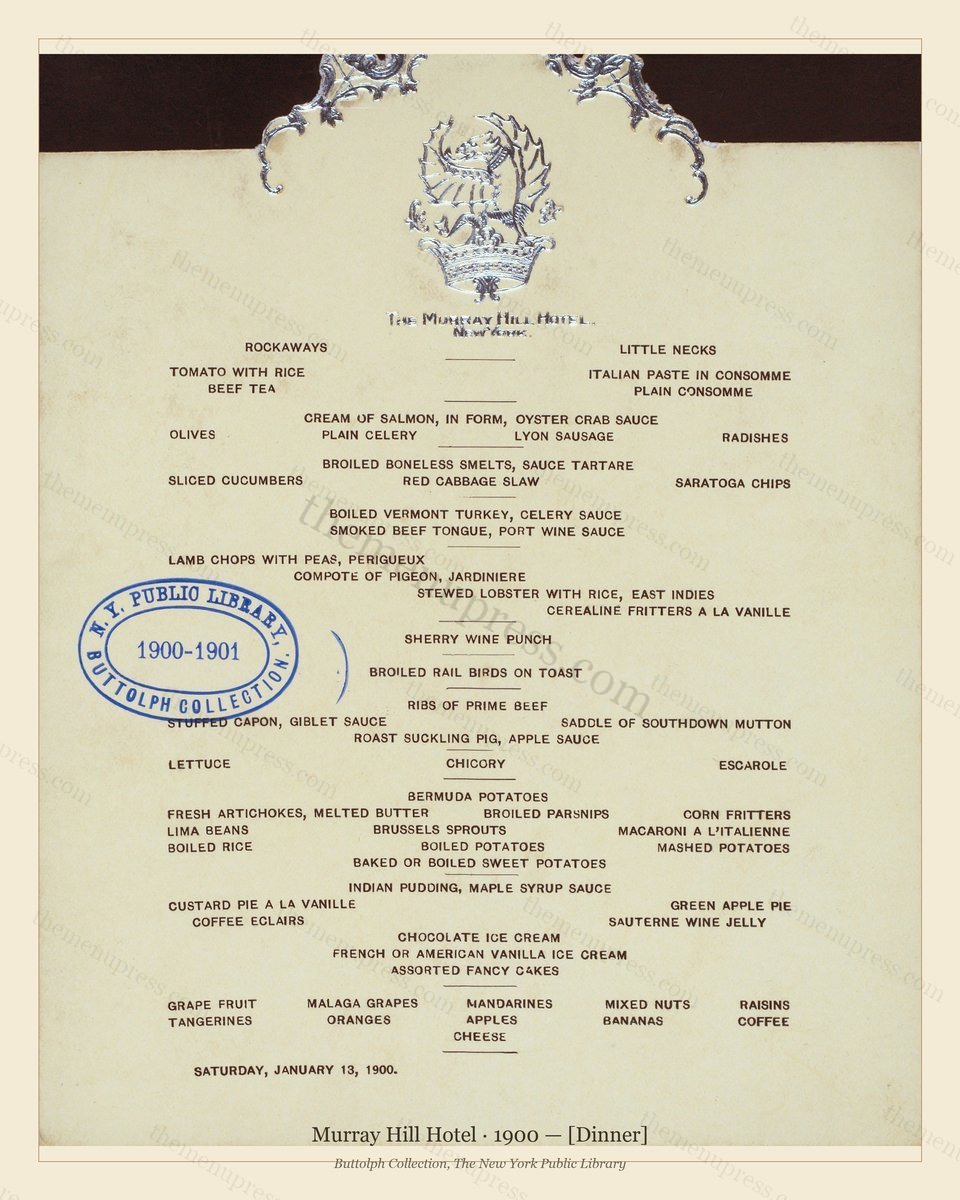 Vintage menu preview — 1900 Vintage Dinner Menu — Murray Hill Hotel, Manhattan Gilded Age Banquet (Comp