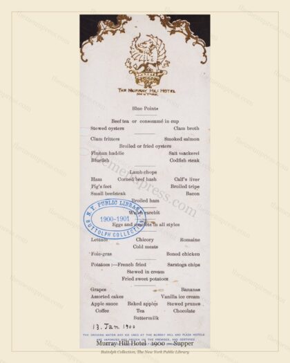 Vintage menu preview — 1900 Vintage Supper Menu — Murray Hill Hotel, Manhattan Gilded Age Banquet (Comp