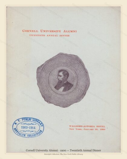 Vintage menu preview — 1900 Vintage Dinner Menu — Cornell University Alumni, Manhattan Gilded Age Banqu