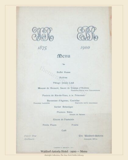 Waldorf-Astoria Hotel · 1900 — Menu