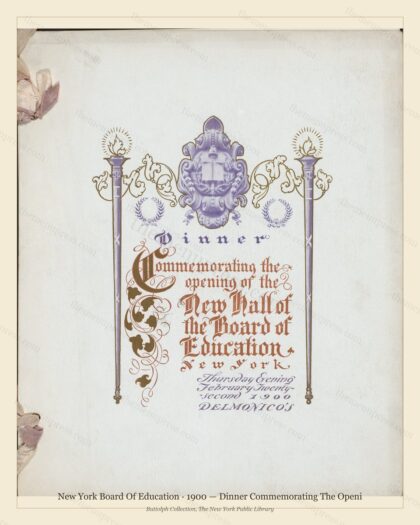 Vintage menu preview — 1900 Vintage Dinner Menu — New York Board of Education, Manhattan Gilded Age Ban