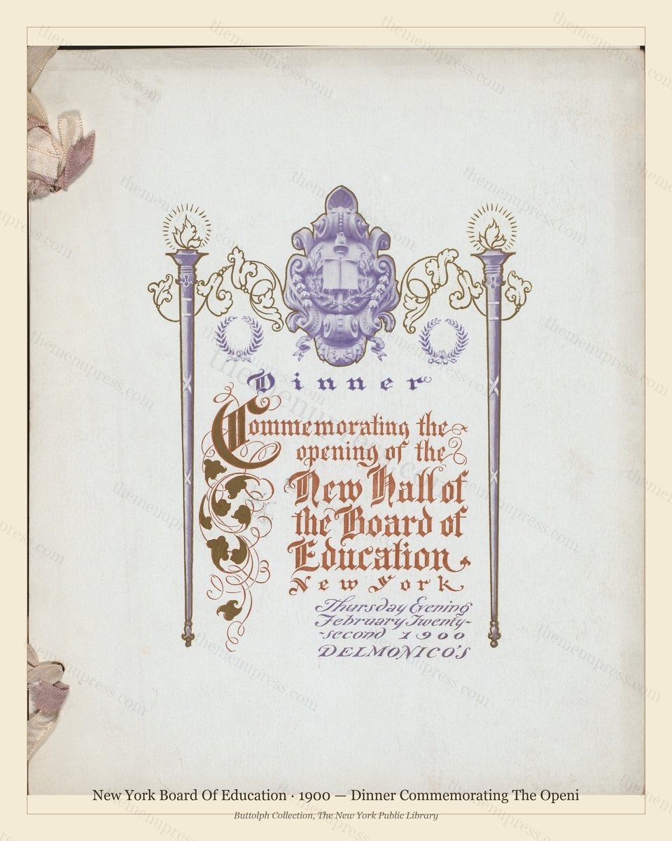 Vintage menu preview — 1900 Vintage Dinner Menu — New York Board of Education, Manhattan Gilded Age Ban