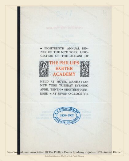 Vintage menu preview — 1900 Vintage Dinner Menu — New York Alumni Association of the Phill, Manhattan G