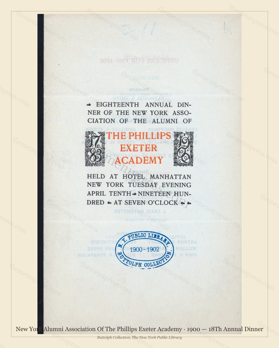 Vintage menu preview — 1900 Vintage Dinner Menu — New York Alumni Association of the Phill, Manhattan G