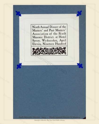 Vintage menu preview — 1900 Vintage Dinner Menu — Sixth Masonic District, Manhattan Gilded Age Banquet