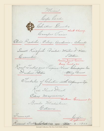 Round Table Club · 1900 — Lunch