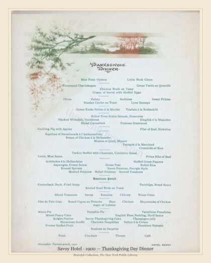 Savoy Hotel · 1900 — Thanksgiving Day Dinner