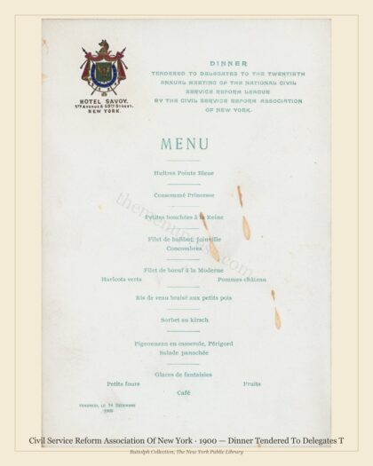 Civil Service Reform Association Of New York · 1900 — Dinner Tendered To Delegates T