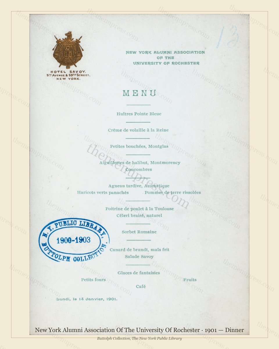 Vintage menu preview — 1901 Vintage Dinner Menu — New York Alumni Association of the Unive, Manhattan G