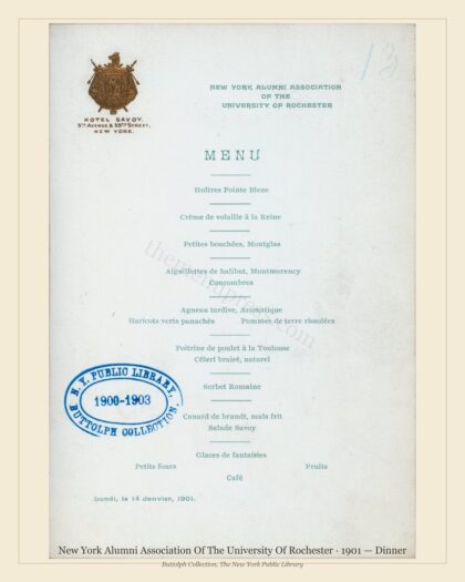 New York Alumni Association Of The University Of Rochester · 1901 — Dinner