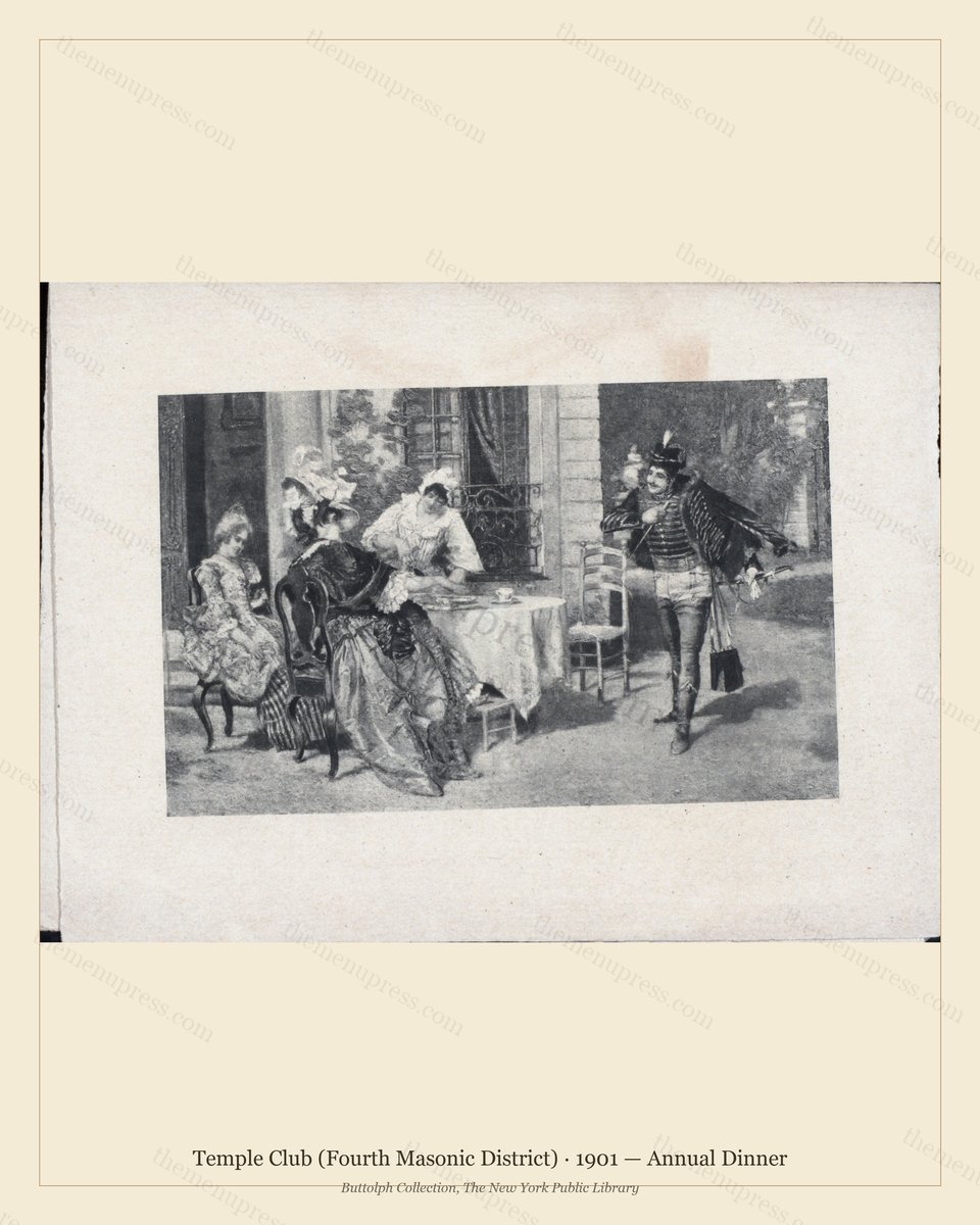 Vintage menu preview — 1901 Vintage Dinner Menu — Temple Club (Fourth Masonic District), Manhattan Gild