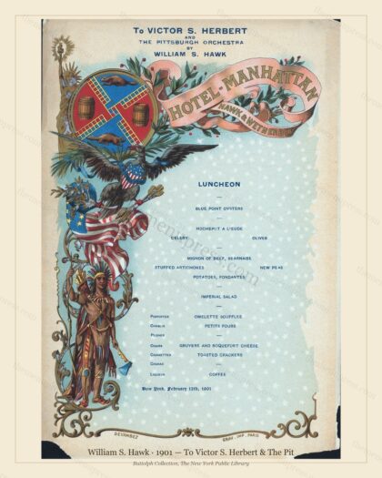 Vintage menu preview — 1901 Vintage Banquet Menu — William S. Hawk, Manhattan Gilded Age Banquet (Compl