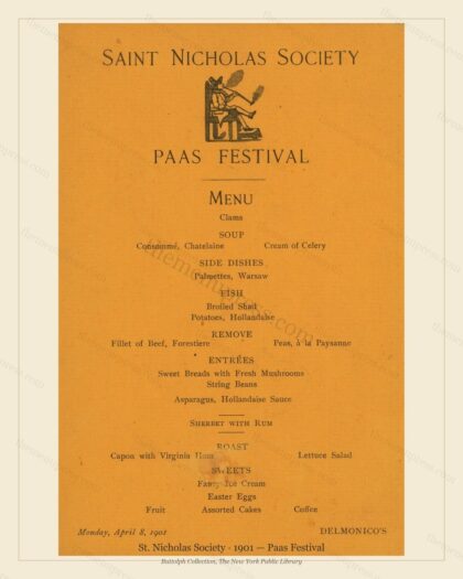 Vintage menu preview — 1901 Vintage Banquet Menu — St. Nicholas Society, Manhattan Gilded Age Banquet (