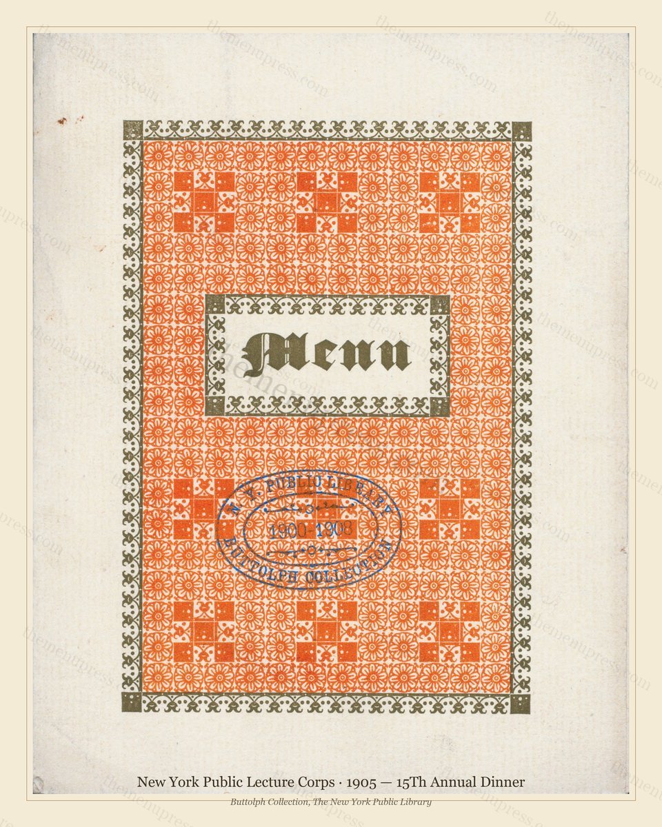 Vintage menu preview — 1905 Vintage Dinner Menu — New York Public Lecture Corps, Manhattan Gilded Age B