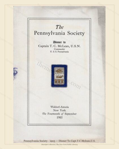 Vintage menu preview — 1905 Vintage Dinner Menu — Pennsylvania Society, Manhattan Gilded Age Banquet (C