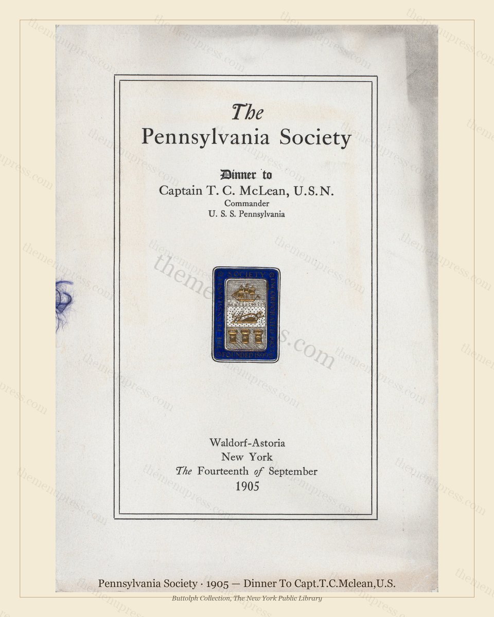 Vintage menu preview — 1905 Vintage Dinner Menu — Pennsylvania Society, Manhattan Gilded Age Banquet (C