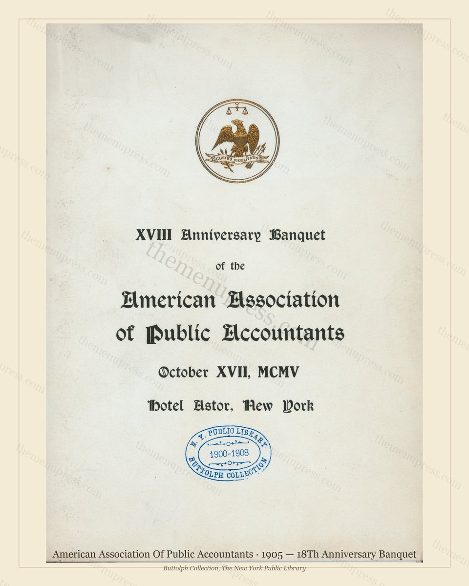 Vintage menu preview — 1905 Vintage Banquet Menu — American Association of Public Accountan, Manhattan