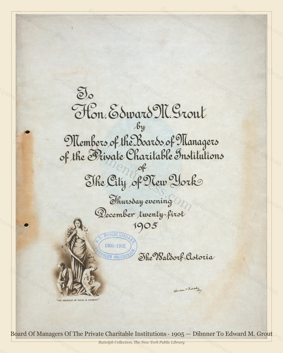 Vintage menu preview — 1905 Vintage Banquet Menu — Board of Managers of the Private Charita, Manhattan