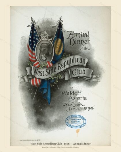 Vintage menu preview — 1906 Vintage Dinner Menu — West Side Republican Club, Manhattan Gilded Age Banqu