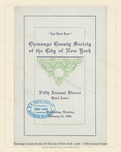 Vintage menu preview — 1906 Vintage Dinner Menu — Chenango County Society of the City of N, Manhattan G