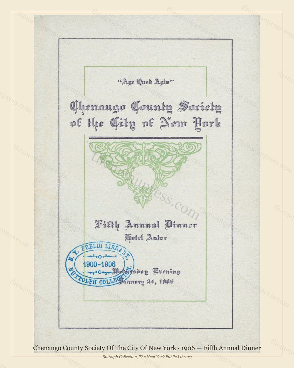 Vintage menu preview — 1906 Vintage Dinner Menu — Chenango County Society of the City of N, Manhattan G
