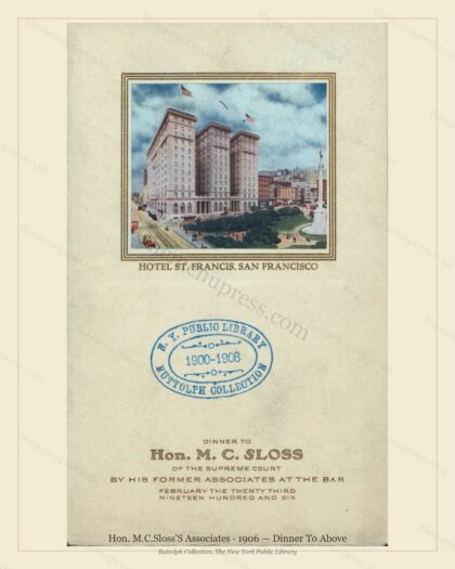 Vintage menu preview — 1906 Vintage Dinner Menu — Hon. M.C.Sloss'S Associates, Manhattan Gilded Age Ban