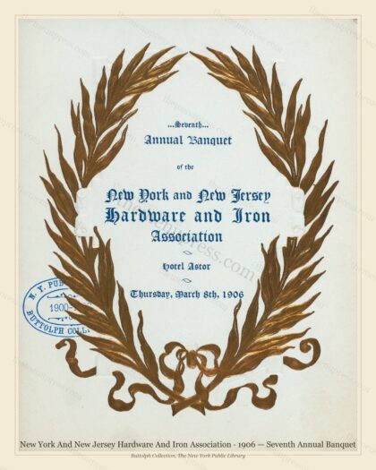 Vintage menu preview — 1906 Vintage Banquet Menu — New York and New Jersey Hardware and Iro, Manhattan